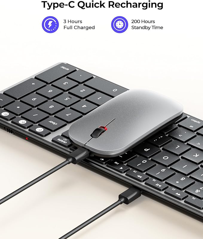 seenda Bluetooth Keyboard and Mouse for Mac, SKM64-2 Multi-Device Rechargeable Slim Wireless Keyboard Mouse Stainless Steel Full Size, Compatible with MacBook Pro/Air, iPad, Mac - Black Silver