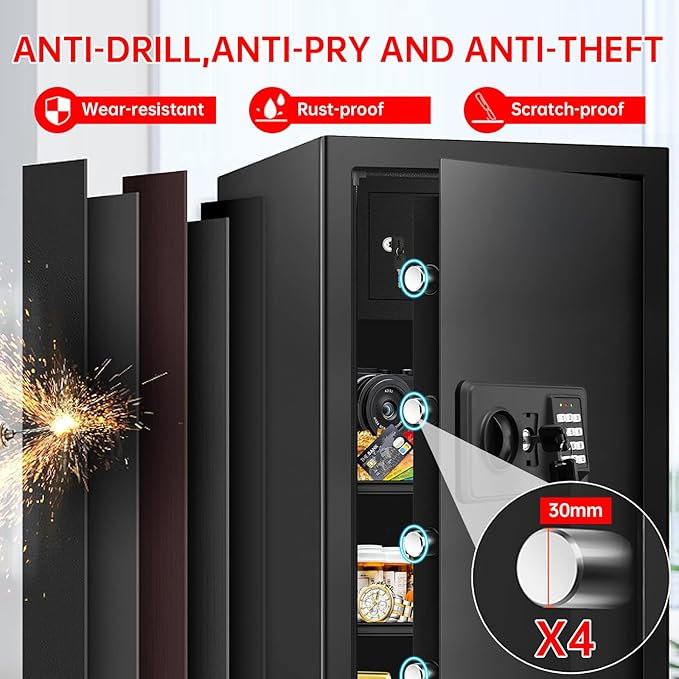 6.1 Cu ft Extra Large Home Safes Fireproof Waterproof, Money Safes, Fire Safe Box With Digital Keypad & Lock Box and Led Light, Fireproof Box for Home Documents Money Valuables