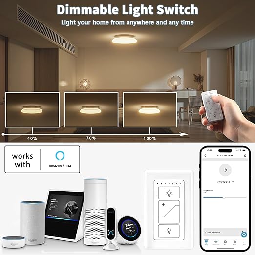 Wireless Dimmer Light Switch and Receiver Compatible With Alexa - Smart Wall Switch for Ceiling Lights, Fans, Lamps