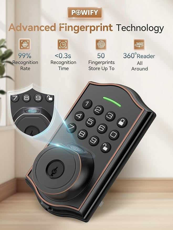 Keyless Entry Door Lock with Handle,Fingerprint Smart Front Door Lock Set,APP Control, Electronic Keypad Deadbolt with Lever Handle, Anti-Peeping, Auto Lock, Easy Install, Oil Rubbed Bronze
