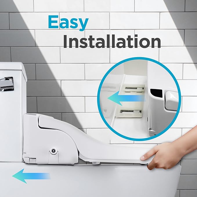 Blooming NB-R1260E Bidet Toilet Seat - Smart Toilet Seat with Stainless Steel Nozzle, Warm Water, Dryer, Heated Seat, Sittable Lid, LED Nightlight - White - Elongated - Attachment with Remote Control