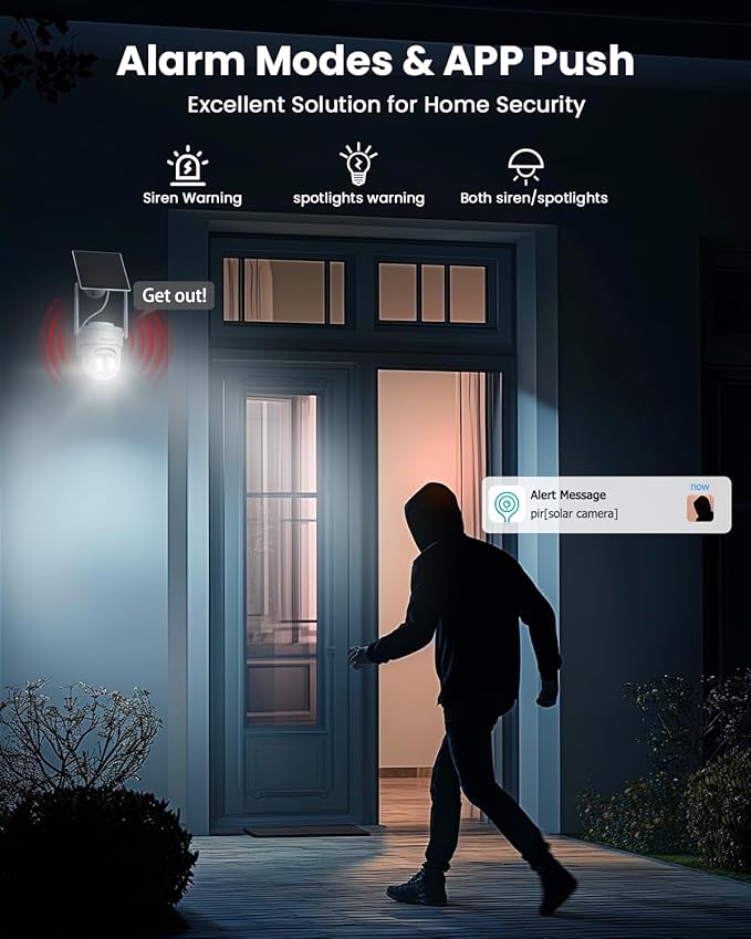 Solar Security Cameras Wireless Outdoor, 3MP Pan Tilt 360°WiFi Camera with Color Night Vision/PIR Sensor/2-Way Audio/Alexa/Google Assistant