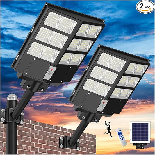 Solar Street Lights Outdoor, 4000W Solar Flood Lights Motion Sensor 450000LM Dusk to Dawn Parking Lot Light 2Pack