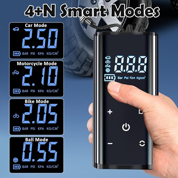YUGUANG Tire Inflator Portable Air Compressor, 150PSI Air Pump for Car Tires Faster Inflation Electric Cordless Tire Pump with Digital Pressure Gauge for Car, Bike, Motorcycle, Ball