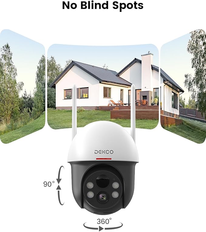 DEKCO Security Cameras Wireless Outdoor, Solar Powered, Panoramic PTZ, Auto Motion Tracking, True 2K, Color Night Vision, Spotlights, 2-Way Talk, 2 Pack
