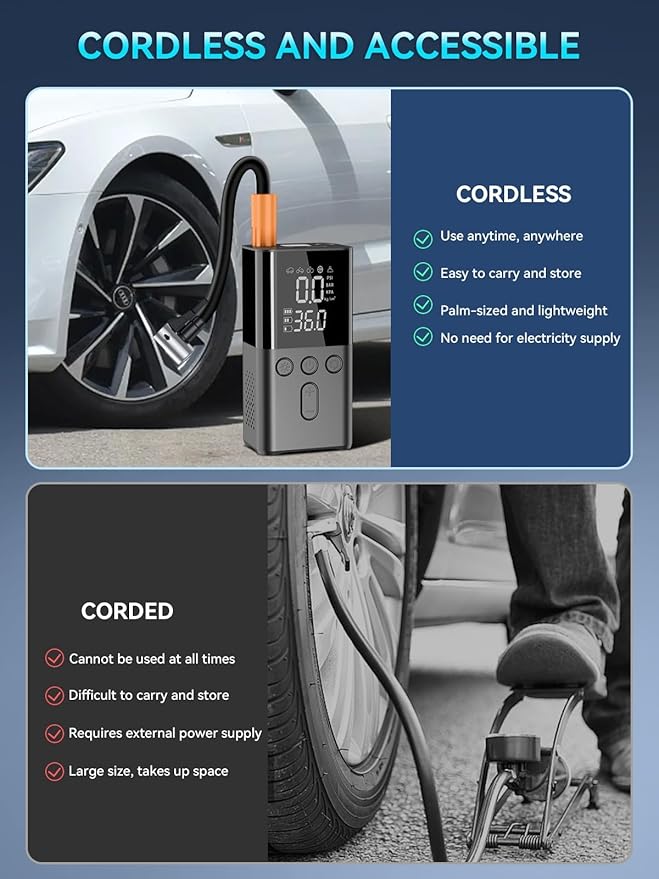 Tire Inflator Portable Air Compressor 150PSI Air Pump for Car Tires with LED Light, Digital Multifunctional Electric Cordless Tire Inflator for Car Motorcycle Bike and More