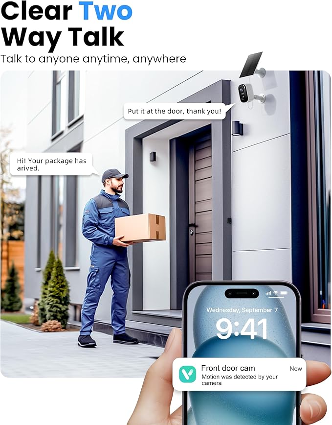 2K Security Cameras Wireless Outdoor, WiFi Cameras for Home Security with Solar Panel, Spotlight Color Night Vision, AI Motion Detection, Siren Alarm, 2-Way Talk, IP66, Cloud/SD Storage