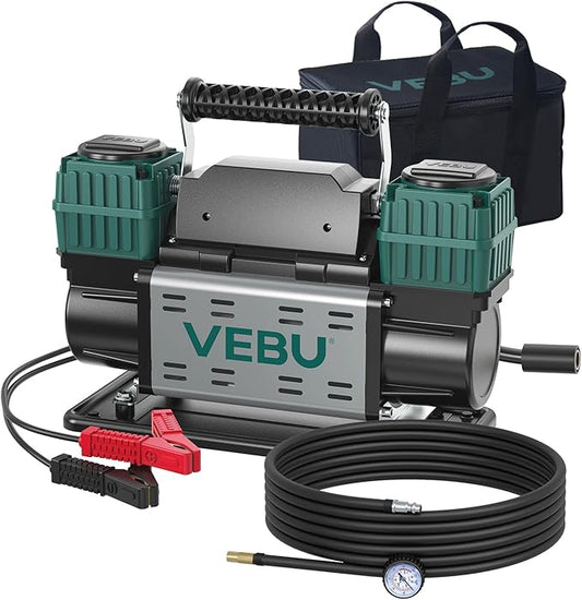 Heavy Duty Air Compressor 12V Tire Inflator, Dual Cylinder 125PSI with In-line Pressure Gauge, 10.6CFM Fast Inflation for Off-road Vehicles, Trucks, SUVs, RVs, ATVs, DC Power, Corded Electric