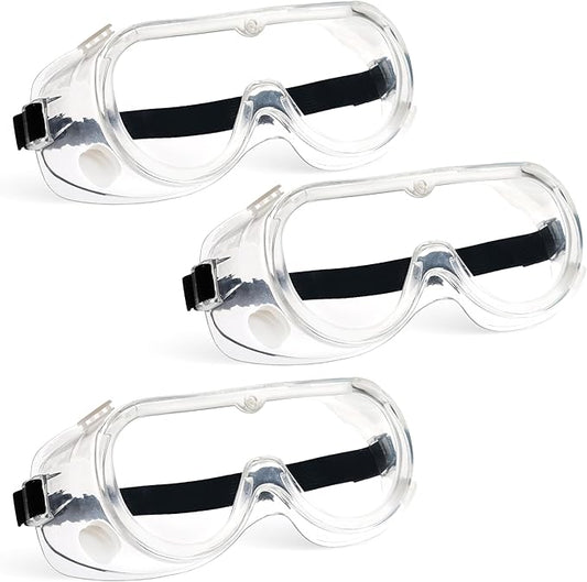 BISON LIFE Clear Anti-Fog Safety Goggles, Chemical Splash Resistant, Adjustable Strap, Anti-Scratch Eye Protection Glasses