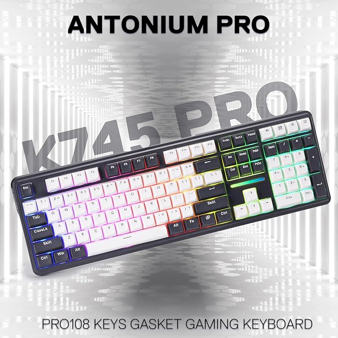 Redragon K745 PRO Wireless Gasket RGB Gaming Keyboard, 108 Keys Mechanical Keyboard w/Extra 4 Hotkeys, Hot-Swap South-Facing LED Socket, 5-Layer Noise Dampening, Round PBT Keycaps, Mint Mambo Switch