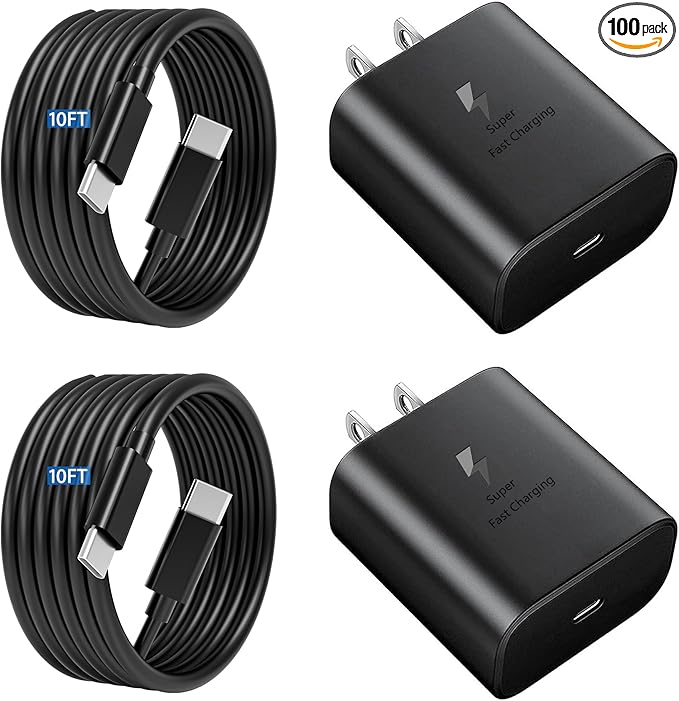 2025 New 45W Super Fast Charger Type C 3.0 2 Pack with 10FT Type C Charging Cable Cord-45W USB-C Charger Block Replacement for Samsung Galaxy S25 Ultra/S25/S25+/S24/S24+/S24Ultra/S23+/S23 Ultra