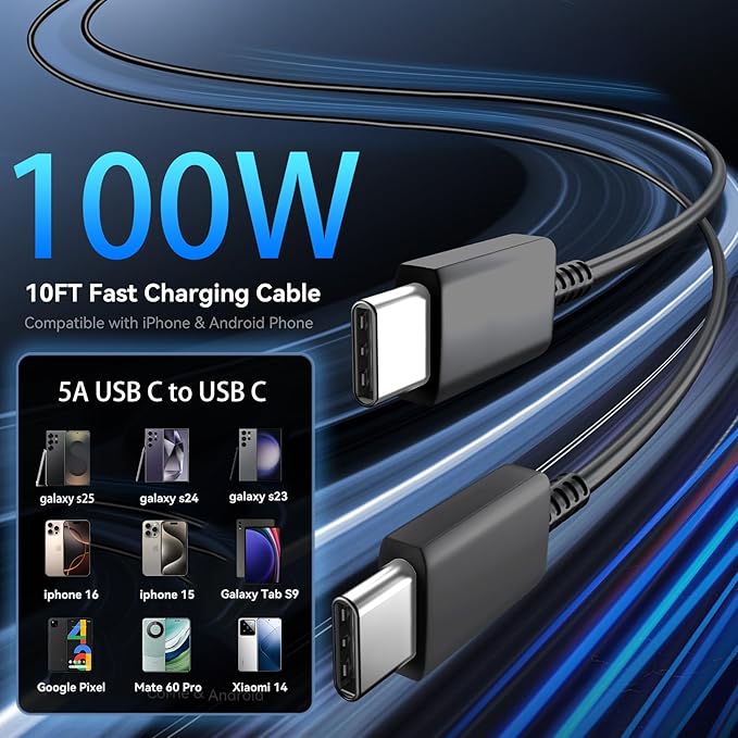 45W Super Fast USB C Charger for Samsung Galaxy S25 Ultra/S25+/S25/S24/S23 Ultra/S23+/S22 Ultra/S22+/S20 Ultra, 2-Port 45 Watt Type C Fast Charger Block with 10FT USB C Cable Cord for Android Phone