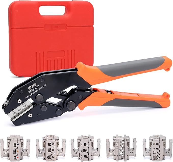 iCrimp Rachet Crimping Tool Set, Quick Change Jaws for Open Barrel Terminals, Insulated& Non-insulated Terminals, Solar Terminals, End Sleeves Ferrules- 7PCS included