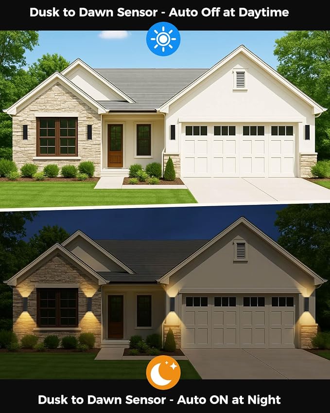 KIZON Outdoor Wall Lights with Dusk to Dawn Sensor 2 Pack, Aluminum Outdoor Light Fixture with LED Bulbs, Waterproof Up and Down Lights for House Porch Doorway, ETL Listed