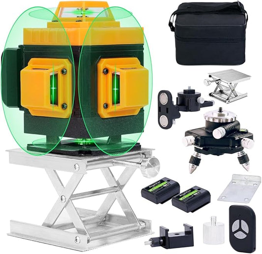 Laser Level Self Leveling 4x360° - 4D Green Cross Line 100 feet DIY Bright Laser Leveler for Picture Hanging, Tile, Decoratio, Construction Indoor Project, w/Magnetic Mount, 2 Rrechargeable Batteries