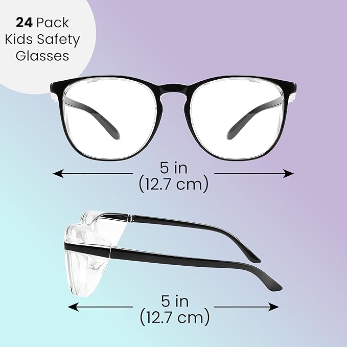 Aqulius Kids Safety Glasses & Goggles - 24 Pack, Kids Size, Assorted Colors - ANSI Z87 Rated Protective Eyewear - Science Party Supplies & Youth Safety Glasses