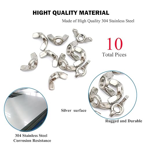 10 Pcs 3/8"-16 Wingnuts 304 Stainless Steel Wing Nuts Fasteners Parts Butterfly Nut, Hand Twist Tighten Hardware Nuts Butterfly Wing-Nut