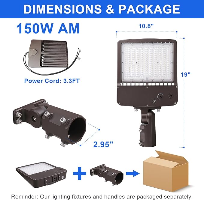 150W LED Parking Lot Light, 21000LM(140lm/w) LED Shoebox Area Light(600W HID/HPS Equivalent), 5700K Dimmable Outdoor Commercial Street Lighting -10KV Surge Protection IP65 100-277V UL DLC Listed