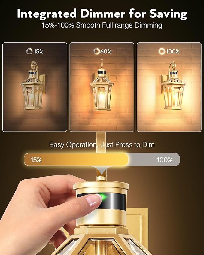 Motion Sensor Front Porch Light, Gold Outdoor Light Fixture Wall Mount, Outdoor Wall Lantern Sconce Light with Beveled Glass, Waterproof Carriage Lights Exterior, Coach Lights for Garage, Patio