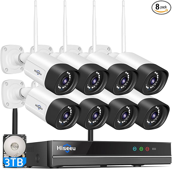 Hiseeu Wireless Security Camera System, 5MP WiFi Camera for Home Security, WiFi-Pro 8 Cam-Kit,16CH, 2-Way Audio, Color Night Vision, IP66 Waterproof, 3TB Storage, 24/7 Recording, No Monthly Fees