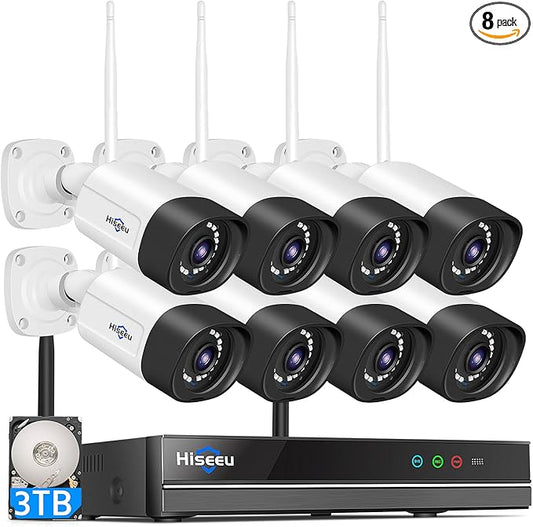 Hiseeu Wireless Security Camera System, 5MP WiFi Camera for Home Security, WiFi-Pro 8 Cam-Kit,16CH, 2-Way Audio, Color Night Vision, IP66 Waterproof, 3TB Storage, 24/7 Recording, No Monthly Fees