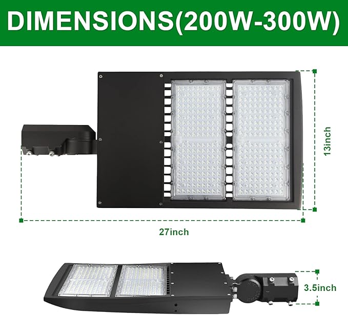 OSTEK LED Parking Lot Lights 300W LED Shoebox Street Pole Lighting, Waterproof 42000LM Outdoor Commercial Area Road Lighting 4000K 100-277V DLC UL