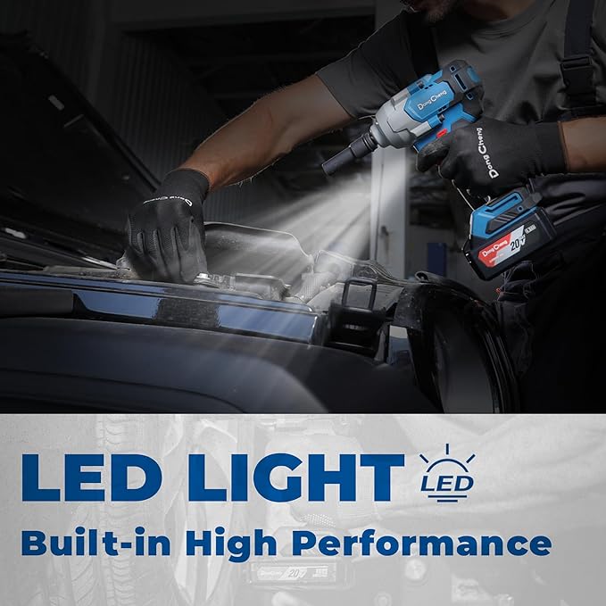 Dong Cheng 20V Brushless Impact Wrench, 515 ft-lbs High Torque, 1/2 Inch Cordless Impact Gun with Tool Bag, 4-Speed for Cars, Trucks, Tractors, Includes 2 x 4.0Ah Batteries & Charger