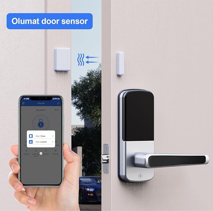 Smart Lock with WiFi Gateway, Keyless Entry Lock with Handle - Locks for Front Door with Keypad - Fingerprint Lock - App Control with Door Sensor - Auto Lock