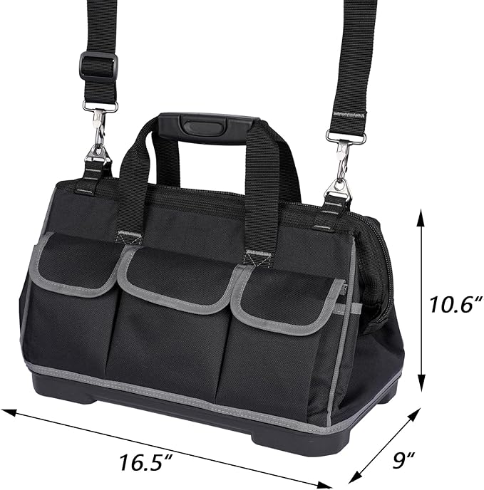 Heavy-Duty Tool Bag with 16 Pockets, 16-Inch Waterproof Tool Organizer with Reinforced Base, Adjustable Shoulder Strap, Ideal for Electricians, Carpenters, DIY Projects, Father's Day Birthday Gift