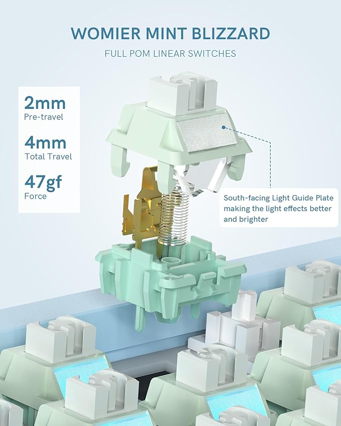 Womier SK65 Wireless Mechanical Gaming Keyboard with Knob, 60 Percent Creamy Aluminium Keyboard for PC, Bluetooth 5.0/2.4GHz/USB-C Wired, Hot Swappable Custom Lineaner Switch, RGB Backlit, Blue