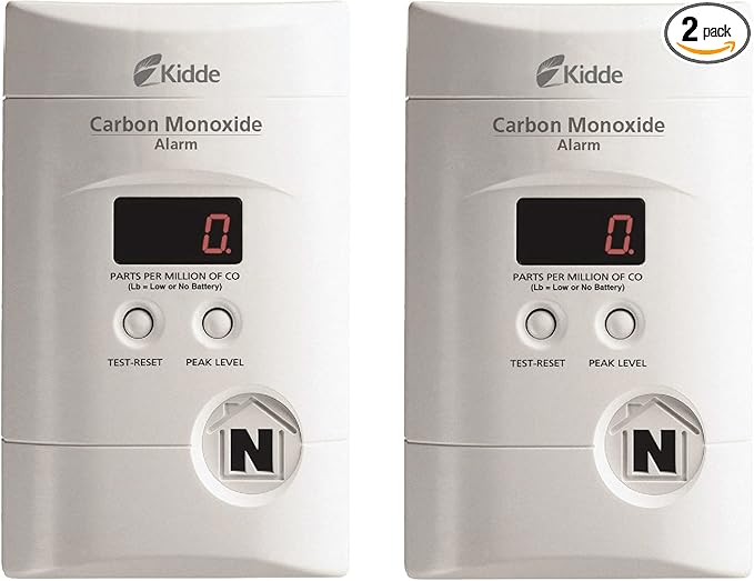 Kidde Carbon Monoxide Detector, Plug In Wall with 9-Volt Battery Backup, Digital LED Display - 2 Pack