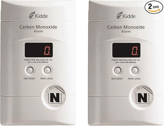 Kidde Carbon Monoxide Detector, Plug In Wall with 9-Volt Battery Backup, Digital LED Display - 2 Pack