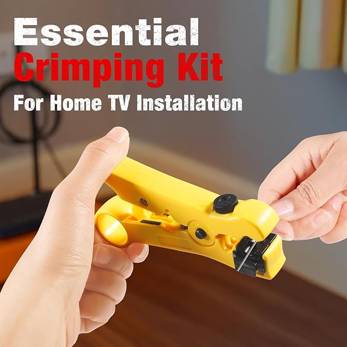 3-in-1 Coaxial Cable Crimper and Repair Kit for RG59, RG6, RG11, and RG7 with Adjustable Wire Stripper and 20 F-Type Connectors – Ideal for Satellite TV and Home Networking