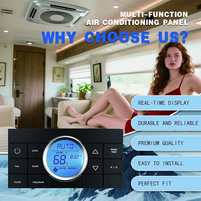 3314082.000 RV Thermostat - 10-Button Multi-Zone Control for Dometic CCC2 - Fits AC Series 579/595/600/6308 - Digital RV AC/Heat Thermostat - Black