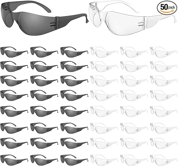 WFEANG Safety Glasses - Eye Protection Glasses with ANSI Z87.1, Scratch & Impact Resistant, Clear Protective Eyewear for Work, Lab, Construction (25pack Clear + 25pack Grey)