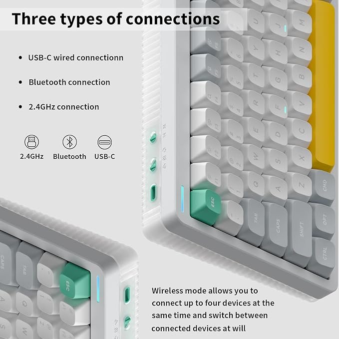 nuphy Halo75 V2 Mechancial Gaming Kyeboard,75% Wireless Hot Swappable Bluetooth Keyboard,83 Kyes RGB Backlit Keyboard,Support Bluetooth/2.4GHz/USB-C (White, Mint (37gf))