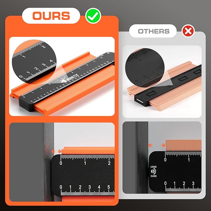 JOREST Contour Gauge with Lock (10 Inch), Gifts Ideas for Men Dad Carpenter Handyman, Profile Tool for Tile Flooring, Carpet laying, Woodworking, Measuring Angle/Shape/Outline/Edge