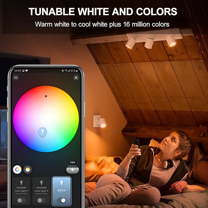 Zigbee GU10 Smart Bulbs, Compatible with Hu*e*, Alexa & Google & ConBee (Hub Required), 5W(50W), LED WiFi Bulb, Dimmable, Color Changing &Tunable White, LED Track Light Bulbs, 2 Pack