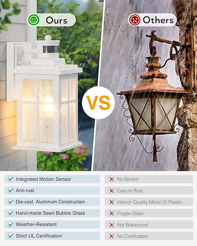 VIANIS Motion Sensor Porch Lights Outdoor, White Outside Wall Lights Dusk to Dawn, Outdoor Wall Sconce Lantern, 100% Aluminum Exterior Lighting Fixtures Wall Mount for House, Garden, Patio, Entryway