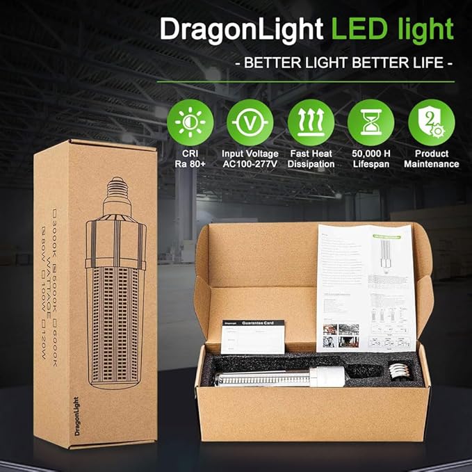 DragonLight 50W Corn LED Light Bulb (350 Watt Equivalent) E26/E39 Large Mogul Base LED Lamp 6000K Daylight 6,000 LM
