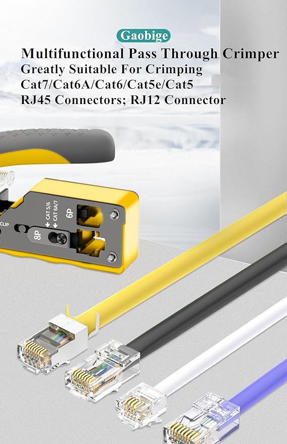 Pass Through rj45 Crimp Tool Kit, Network Tool Kit, Cat7 Cat6A Cat6 Cat5e Cat5 rj45 Crimping Tool with 50PCS cat6 Pass Through Connectors, Network Tester, Wire Cutter
