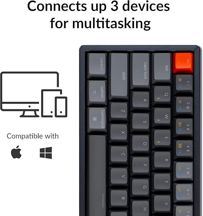 Keychron K12 60% Layout Bluetooth Wireless/USB Wired Mechanical Keyboard with Gateron G Pro Blue Switch/RGB Backlit/N-Key Rollover/Aluminum Frame, Compact 61-Key Computer Keyboard for Mac Windows…