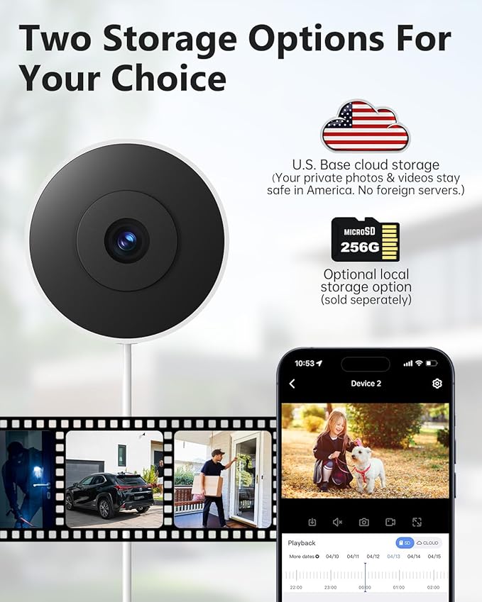 Window Camera-2K Security Camera for Baby/Pet/Elderly,WiFi Indoor Cameras for Home Security with Blacklight Full Color Night Vision,Human & Motion Detection,2-Way Audio,911 Alert,24/7 Recording (2PCS)