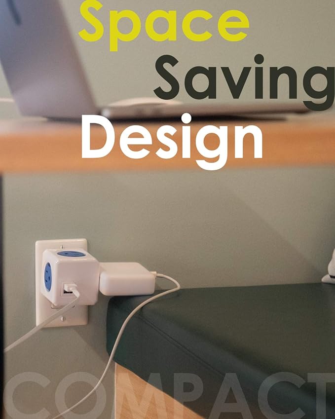 Allocacoc PowerCube Original USB; 4 Outlets Surge Protector 2 USBs Cubic Multi Socket Extender Power Tab Space Saving Compact No Blockage Dorm Home Office125V 15A 1875W Max Grey