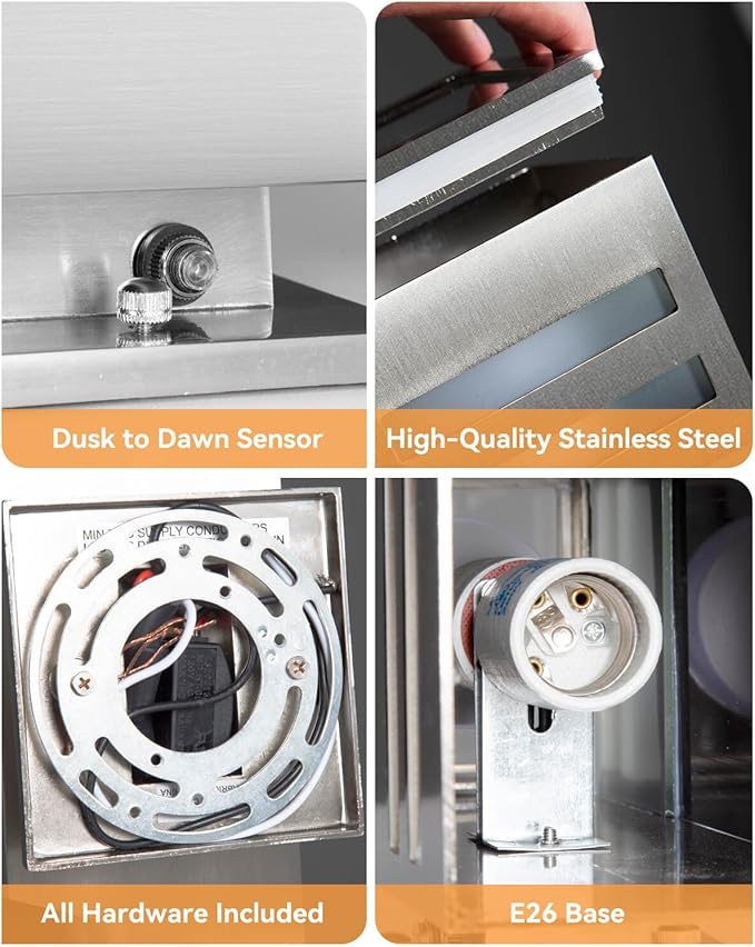 SHIMR Dusk to Dawn Outdoor Wall Light, Up Down Stainless Steel Exterior Wall Sconce with Photocell Sensor, 3000K Warm LED Bulbs Included, Waterproof Modern Outdoor Lights for House Garage Porch Patio