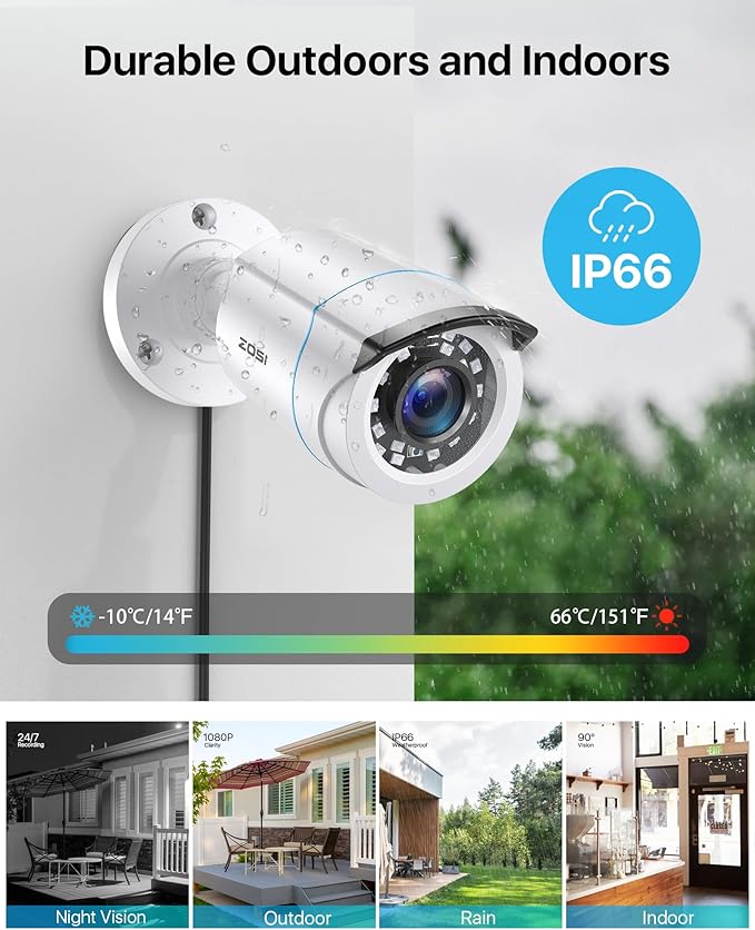 ZOSI H.265+ Full 1080p Home Security Camera System Outdoor Indoor, 5MP-Lite CCTV DVR 8 Channel with AI Human Vehicle Detection, 4 x 1080p Weatherproof Surveillance Camera, 80ft Night Vision, 1TB HDD