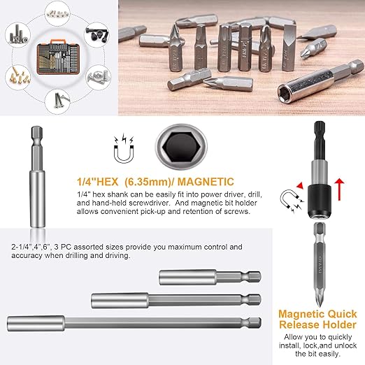 ENERTWIST Drill Bit Set, 112-Pieces 1/4" Hex Shank Impact Driver Bits and Screwdriver Bits Set Assorted in Tough Case for Wood Metal Cement Drilling and Screw Driving, ET-DBA-112