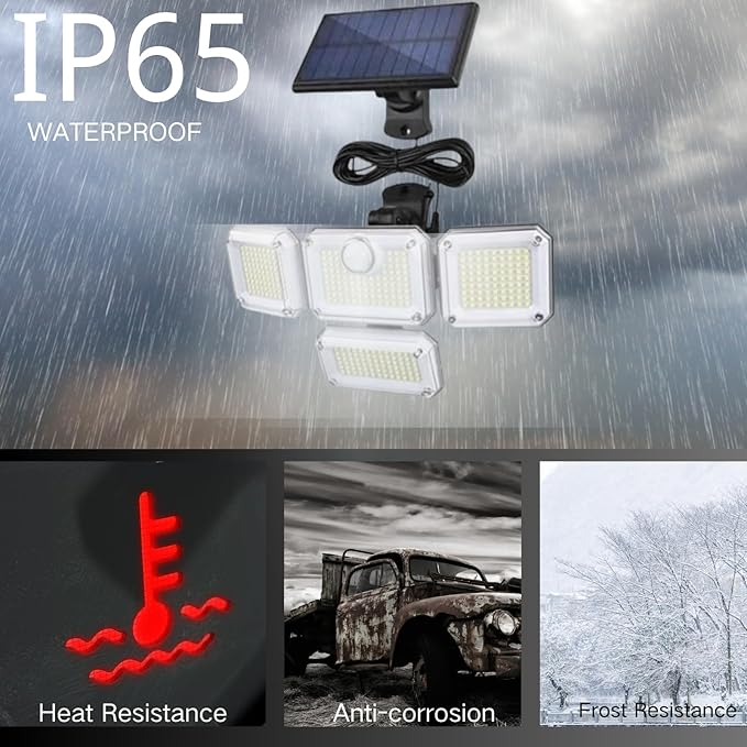 Generic Solar Outdoor Lights 3500LM 333 LED Security Lights with Remote Control,4 Heads Motion Sensor Lights, IP65 Waterproof,320° Wide Angle Flood Wall Lights with 3 Modes(2 Packs), Black