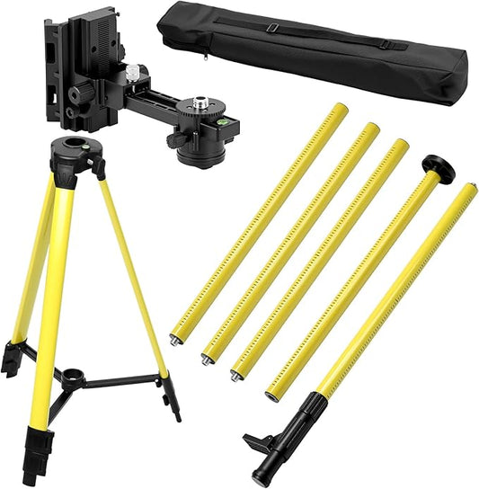 QWORK Laser Level Pole, 12 Ft./3.7M Adjustable Telescoping Laser Pole with Tripod, 1/4-Inch by 20-Inch Mount, Includes 5/8"-11 Adapter