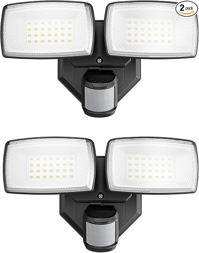 Onforu 32W 2 Head Motion Sensor Outdoor Lights, 3200LM 6500K Hardwired LED Security Light, Dusk to Dawn, Motion Detector Light for Outside, 2 Pack IP65 Waterproof Flood Lights for Garage, Yard(Black)